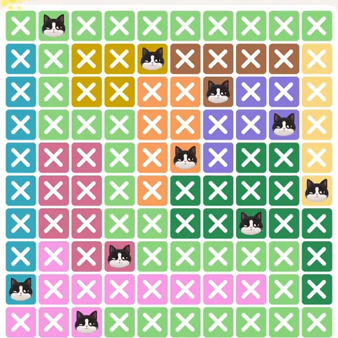 Meowdoku Level 842 solved board with every cat placed
