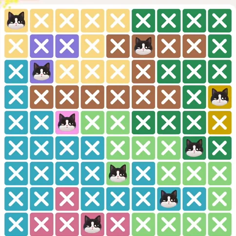 Meowdoku Level 844 solved board with every cat placed
