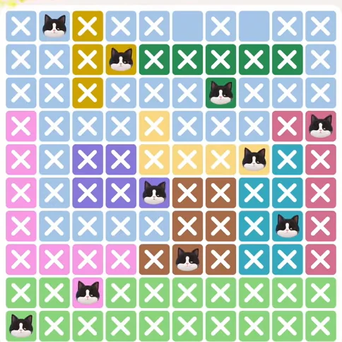 Meowdoku Level 845 solved board with every cat placed