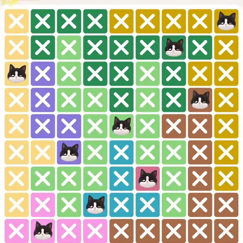 Meowdoku Level 847 solved board with every cat placed