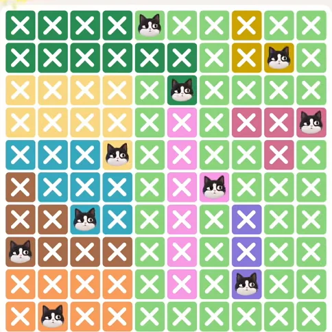 Meowdoku Level 848 solved board with every cat placed