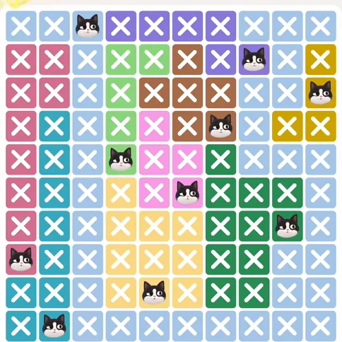 Meowdoku Level 849 solved board with every cat placed