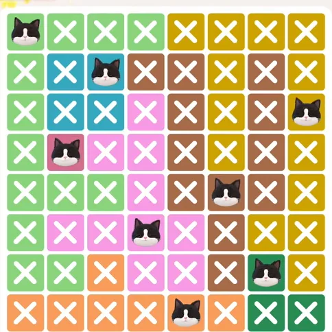 Meowdoku Level 851 solved board with every cat placed