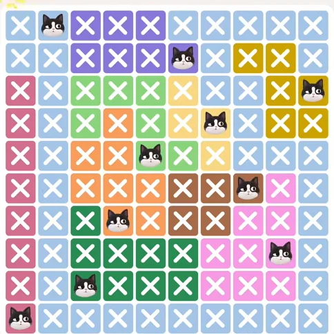 Meowdoku Level 852 solved board with every cat placed
