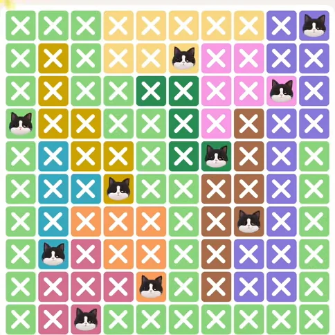 Meowdoku Level 853 solved board with every cat placed