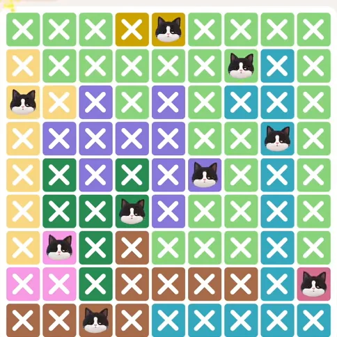 Meowdoku Level 854 solved board with every cat placed