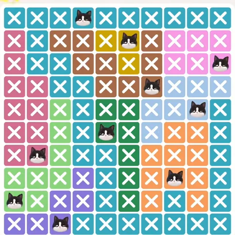 Meowdoku Level 855 solved board with every cat placed
