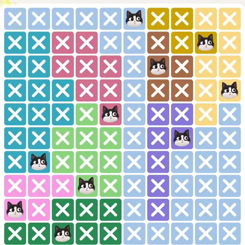 Meowdoku Level 863 solved board with every cat placed