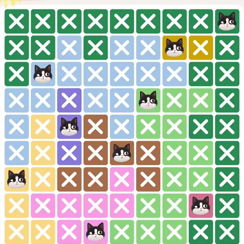 Meowdoku Level 864 solved board with every cat placed