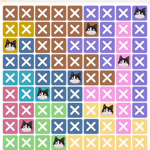 Meowdoku Level 867 solved board with every cat placed