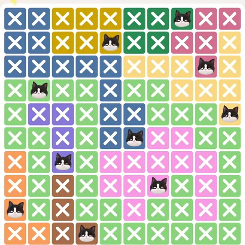 Meowdoku Level 873 solved board with every cat placed