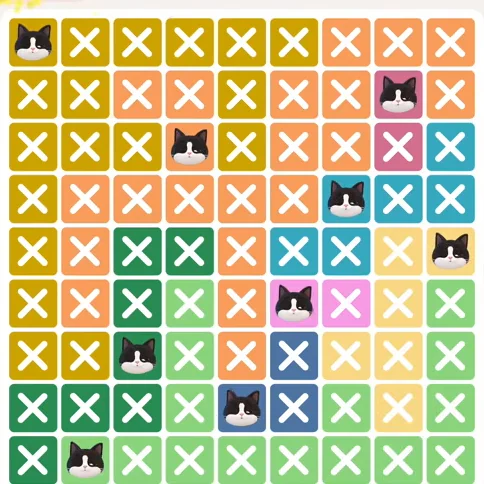 Meowdoku Level 874 solved board with every cat placed