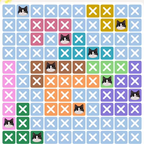 Meowdoku Level 875 solved board with every cat placed