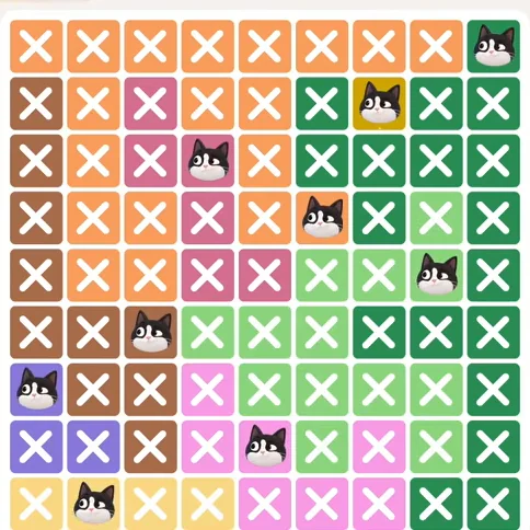 Meowdoku Level 877 solved board with every cat placed
