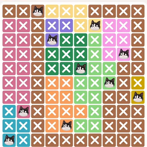 Meowdoku Level 878 solved board with every cat placed