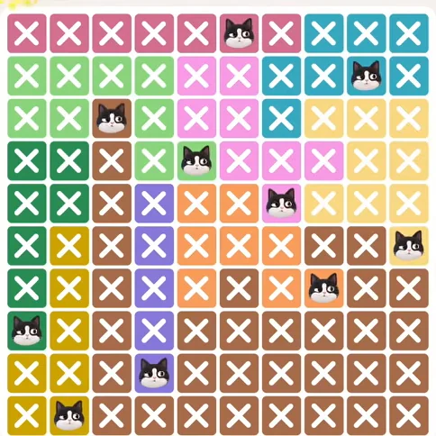 Meowdoku Level 879 solved board with every cat placed