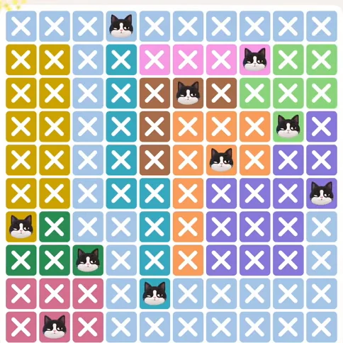 Meowdoku Level 883 solved board with every cat placed