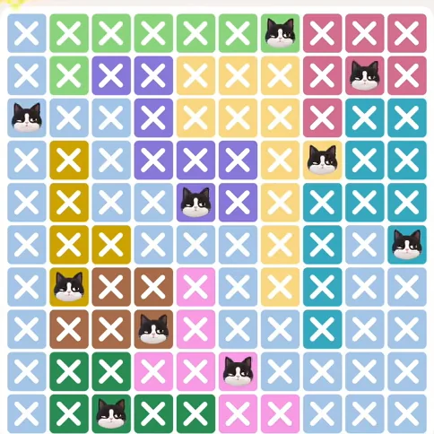 Meowdoku Level 886 solved board with every cat placed