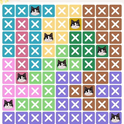 Meowdoku Level 887 solved board with every cat placed