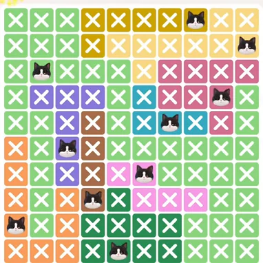 Meowdoku Level 888 solved board with every cat placed