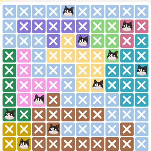 Meowdoku Level 889 solved board with every cat placed