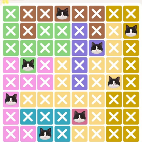 Meowdoku Level 891 solved board with every cat placed