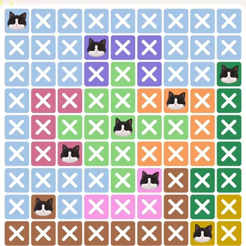 Meowdoku Level 894 solved board with every cat placed