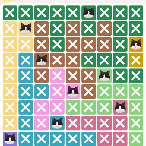 Meowdoku Level 897 solved board with every cat placed
