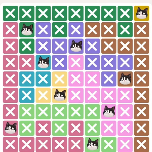Meowdoku Level 904 solved board with every cat placed