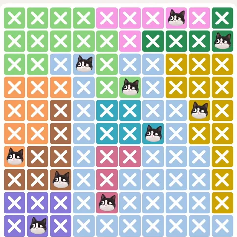 Meowdoku Level 905 solved board with every cat placed