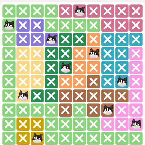 Meowdoku Level 908 solved board with every cat placed