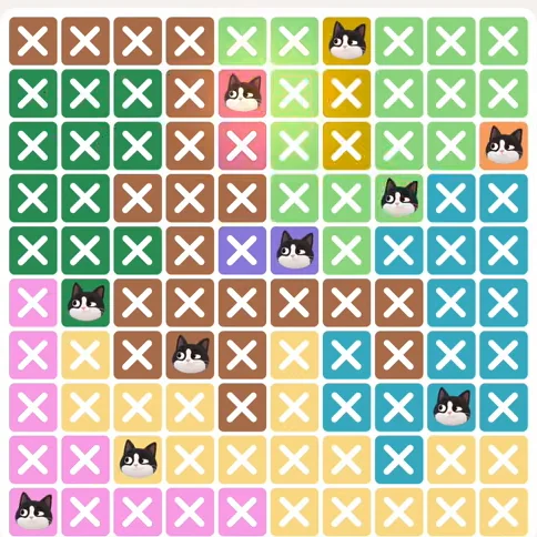 Meowdoku Level 909 solved board with every cat placed