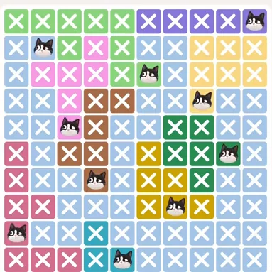 Meowdoku Level 910 solved board with every cat placed