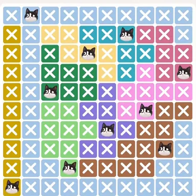 Meowdoku Level 912 solved board with every cat placed