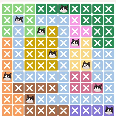 Meowdoku Level 916 solved board with every cat placed