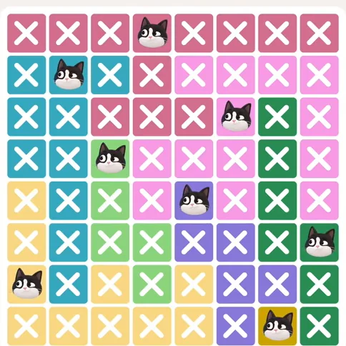 Meowdoku Level 921 solved board with every cat placed