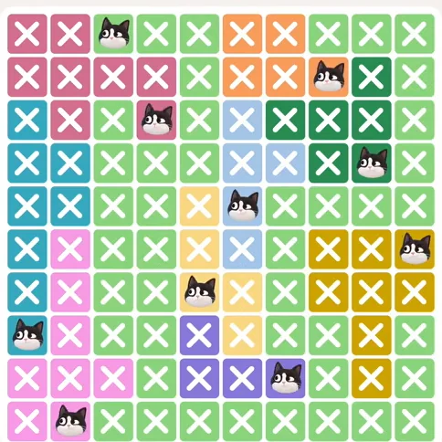 Meowdoku Level 923 solved board with every cat placed