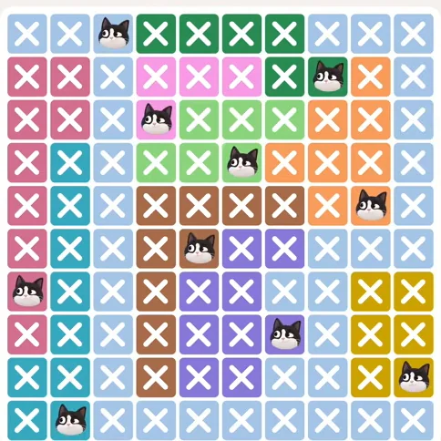 Meowdoku Level 928 solved board with every cat placed