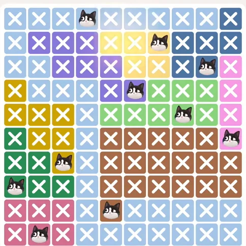 Meowdoku Level 929 solved board with every cat placed