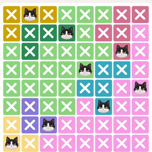 Meowdoku Level 941 solved board with every cat placed