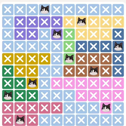 Meowdoku Level 943 solved board with every cat placed