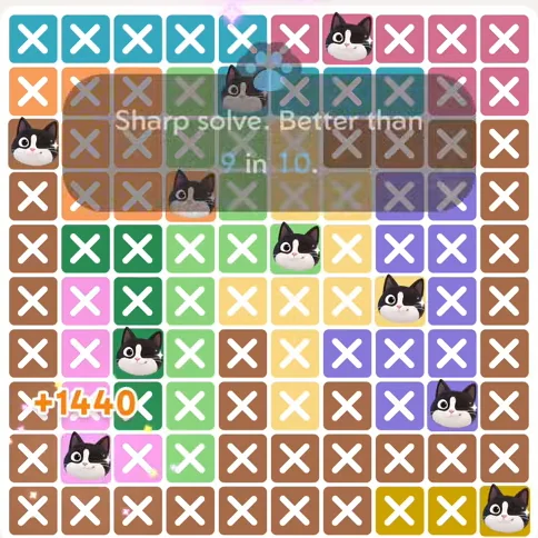 Meowdoku Level 948 solved board with every cat placed