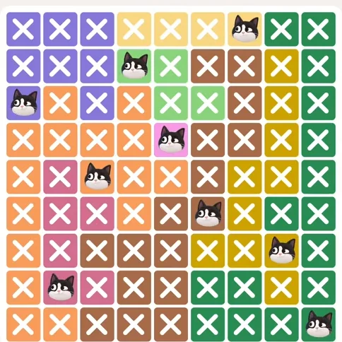 Meowdoku Level 954 solved board with every cat placed