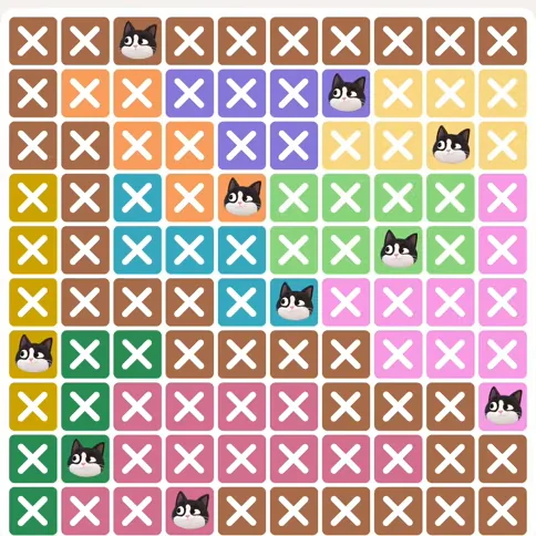 Meowdoku Level 965 solved board with every cat placed
