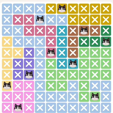 Meowdoku Level 968 solved board with every cat placed