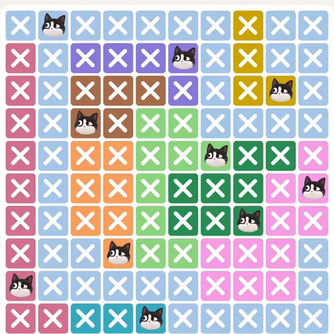 Meowdoku Level 969 solved board with every cat placed