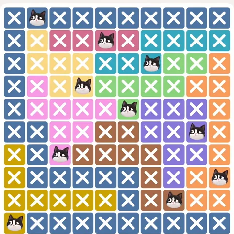Meowdoku Level 973 solved board with every cat placed