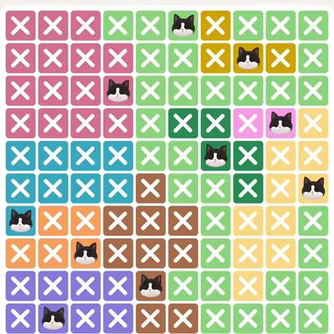 Meowdoku Level 975 solved board with every cat placed