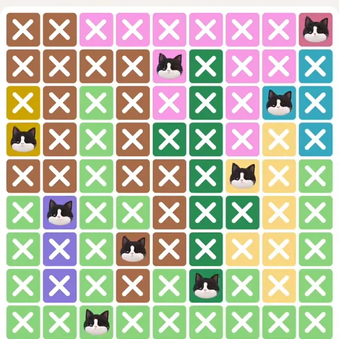Meowdoku Level 977 solved board with every cat placed