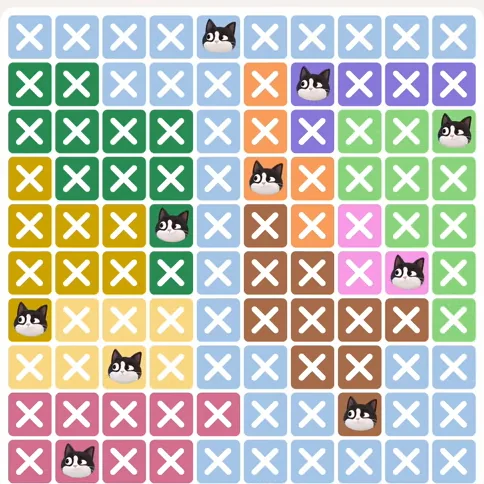 Meowdoku Level 983 solved board with every cat placed